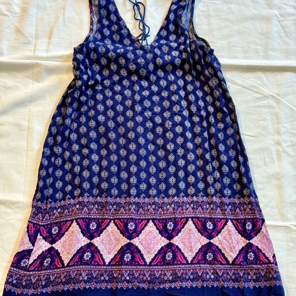 Blue Rain Boho Tassel Mini Dress S Navy Pink Ethnic Print Sleeveless Festival - Picture 1 of 10